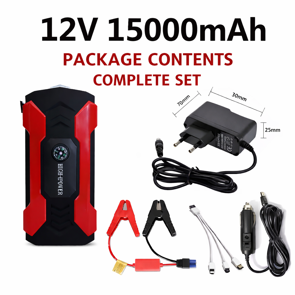 Starter Auto 6 în 1 Multifuncțional – Jump Starter Mașină, Power Bank USB, Încărcare Rapidă, Lanternă LED și SOS
