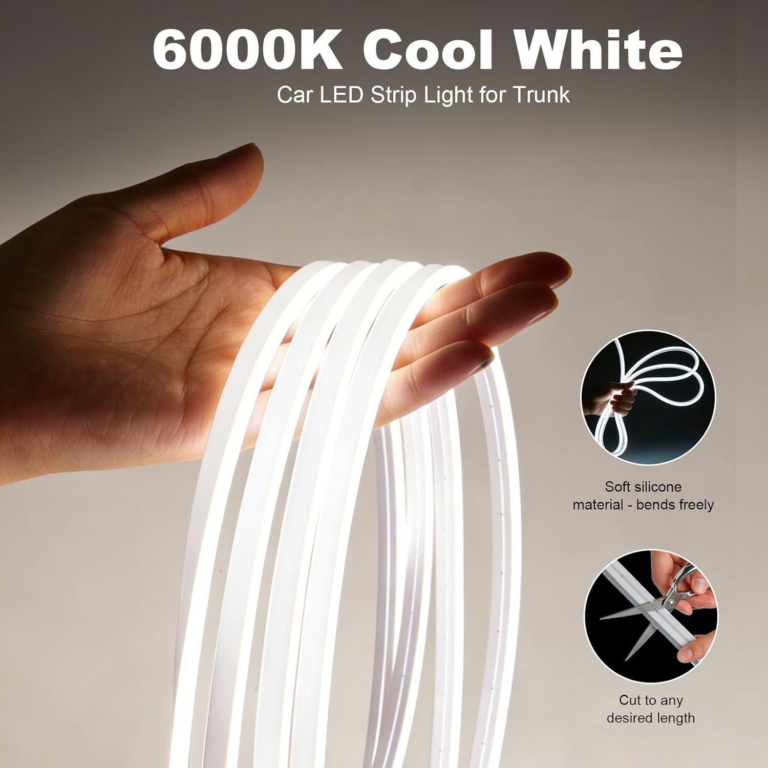 Bandă LED Auto 5M Portbagaj 12V – Iluminare LED Alb Rece 6000K, Waterproof, Flexibilă, Universală