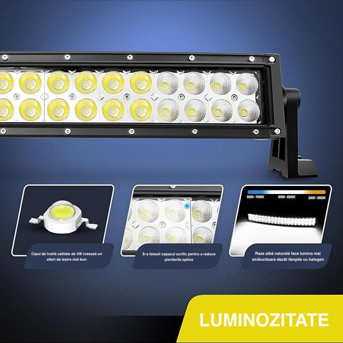 Bară LED Curbată 132cm 325W Osram – Iluminare Off-Road Super Luminoasă cu 3 Rânduri, Rezistentă la Apă și Șocuri pentru SUV, Camioane, ATV și Bărci