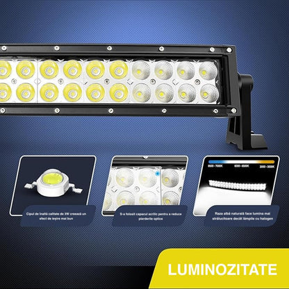 Bară LED Curbată 132cm 325W Osram – Iluminare Off-Road Super Luminoasă cu 3 Rânduri, Rezistentă la Apă și Șocuri pentru SUV, Camioane, ATV și Bărci