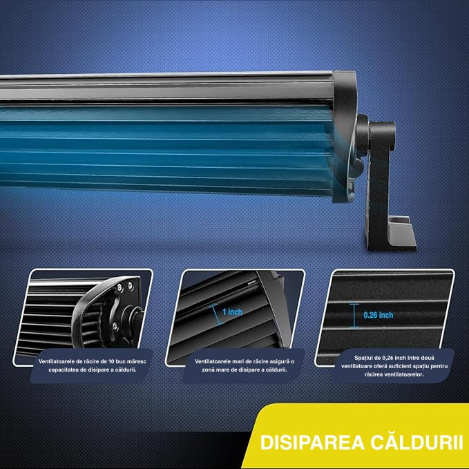 Bară LED Auto Dreaptă 56cm 130W Osram – Iluminare Super Luminoasă cu 3 Rânduri, Rezistentă la Apă și Șocuri pentru SUV-uri, Camioane, ATV-uri și Bărci