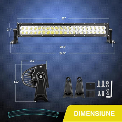 Bară LED Curbată 132cm 325W Osram – Iluminare Off-Road Super Luminoasă cu 3 Rânduri, Rezistentă la Apă și Șocuri pentru SUV, Camioane, ATV și Bărci
