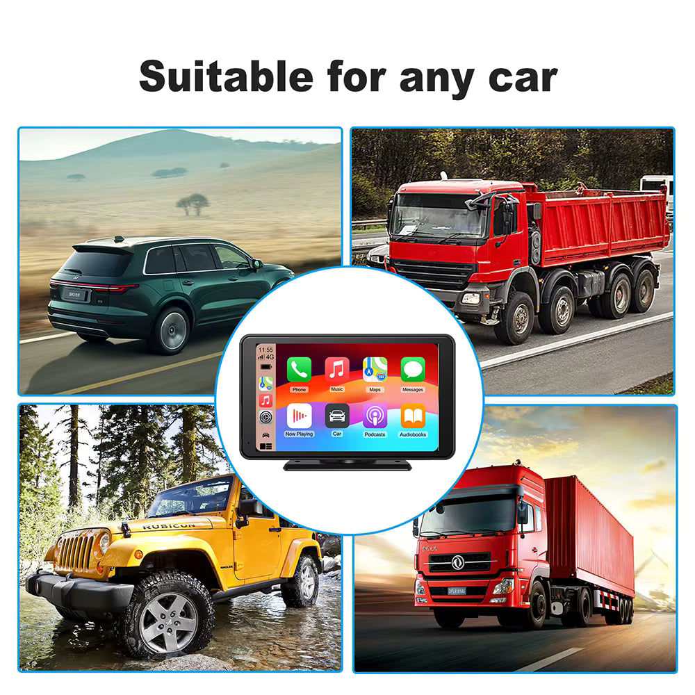 Monitor Auto Portabil 7″ Wireless Apple CarPlay & Android Auto – Ecran Multimedia Touch pentru Automobil