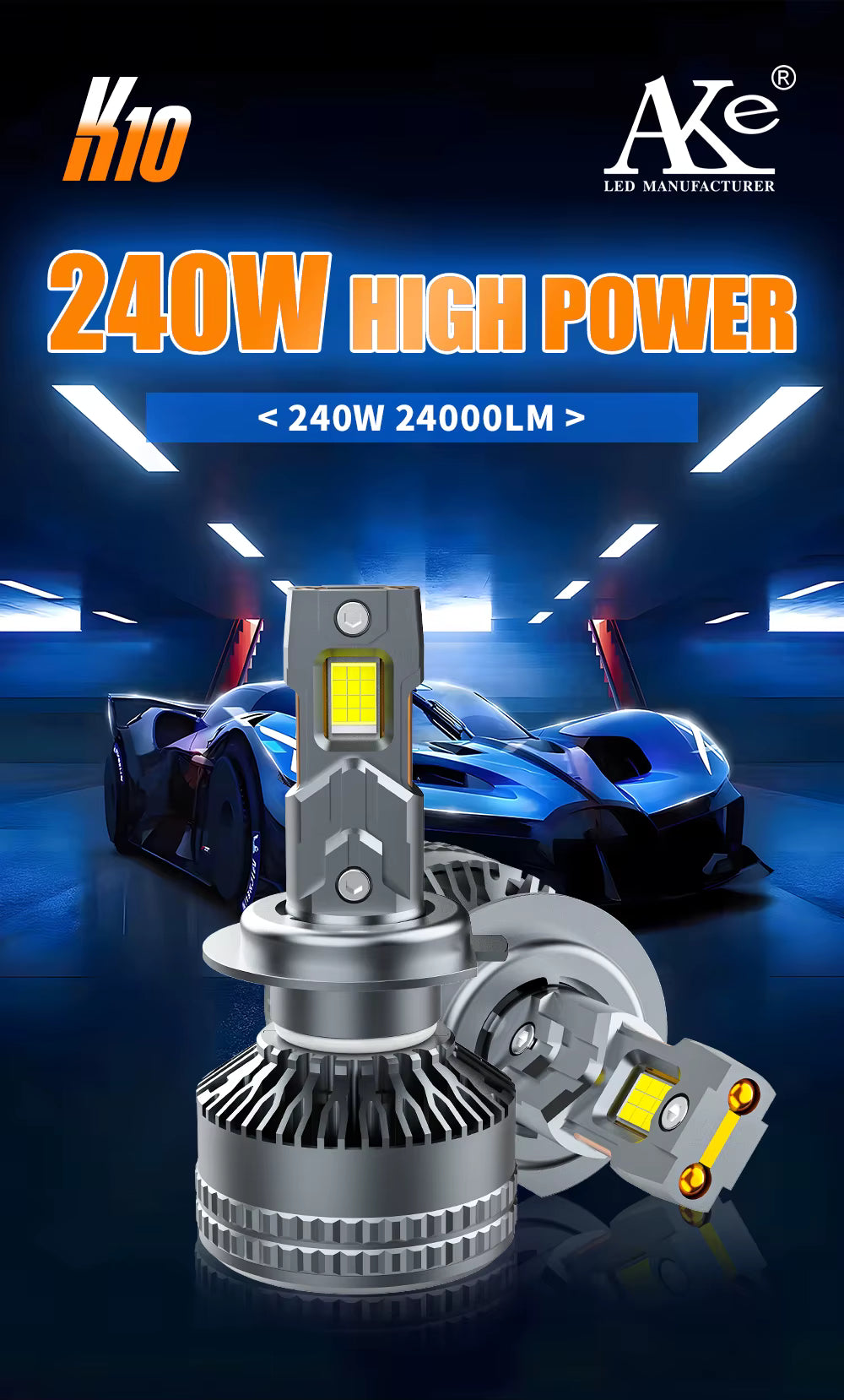 Becuri LED Auto H7 240W 24000LM cu Adaptor Inclus – Set LED Faruri Super Bright 6000K Alb Rece, CANBUS, Răcire Activă