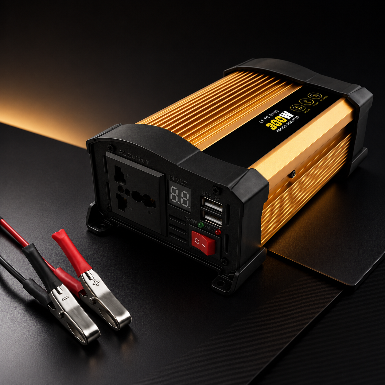 Invertor Auto 300W 12V–220V, Priză AC și Port USB, Convertor Curent Puternic pentru Mașină, Camper și Rulotă, Ventilator de Răcire, Protecții Multiple
