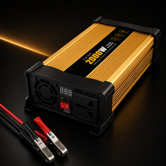 Invertor Auto 2000W 12V–220V, Priză AC și Port USB, Convertor Curent Puternic pentru Mașină, Camper și Rulotă, Ventilator de Răcire, Protecții Multiple