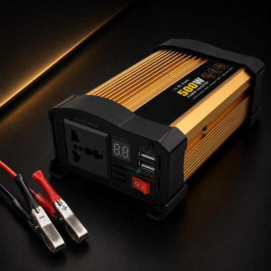 Invertor Auto 500W 12V–220V, Priză AC și Port USB, Convertor Curent Puternic pentru Mașină, Camper și Rulotă, Ventilator de Răcire, Protecții Multiple