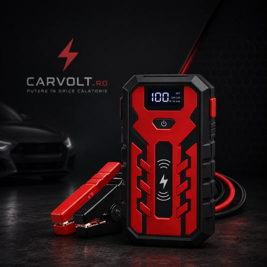 Starter Auto CarVolt 4 în 1 – Pornire de Urgență, Lanternă LED, Power Bank si Încărcare Wireless