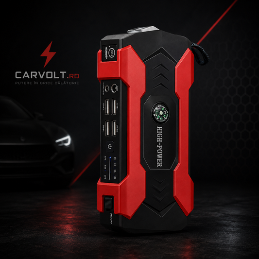 Starter Auto 6 în 1 Multifuncțional – Jump Starter Mașină, Power Bank USB, Încărcare Rapidă, Lanternă LED și SOS