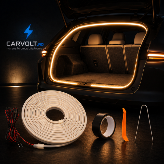 Bandă LED Auto 5M Portbagaj 12V – Iluminare LED Alb Cald 3200K, Waterproof, Flexibilă, Universală