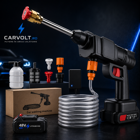 Aparat de Spălat cu Presiune Portabil 48V, Pistol Spălare Auto Fără Fir, Acumulator, Aspirare Apă din Găleată, Set Complet Accesorii
