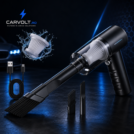 Aspirator Auto Portabil Fără Fir 120W, Putere de Aspirare 5500Pa, USB Type-C, Filtru HEPA Lavabil, pentru Mașină și Casă