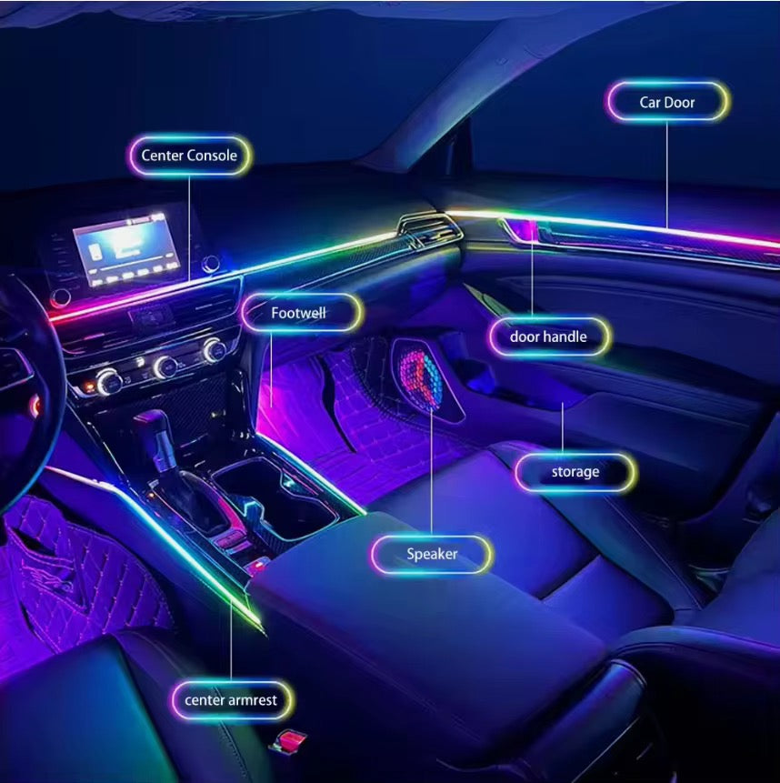 Kit Lumini Ambientale LED RGB Auto 18 Piese cu Aplicație – Iluminare Interior Mașină Multicoloră Premium