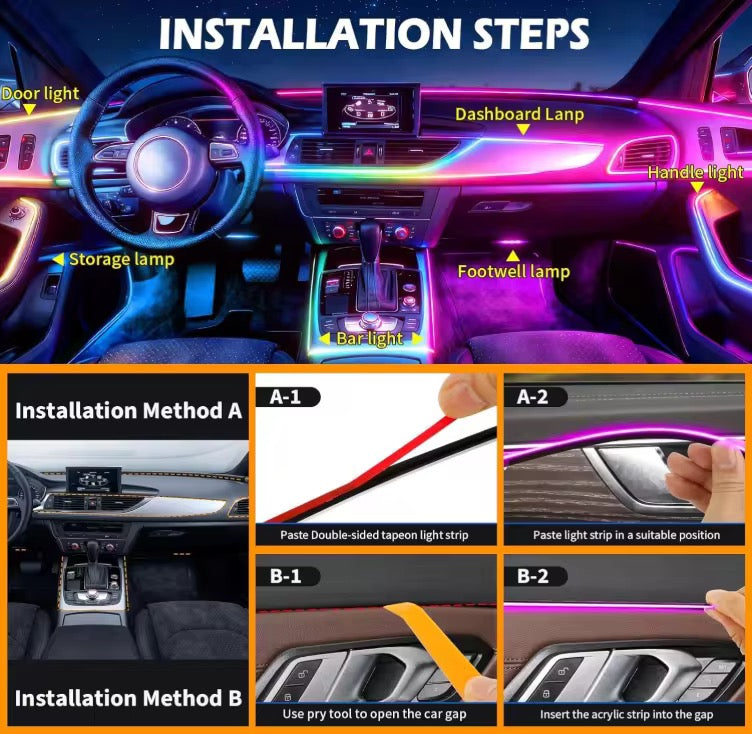 Kit Lumini Ambientale LED RGB Auto 18 Piese cu Aplicație – Iluminare Interior Mașină Multicoloră Premium