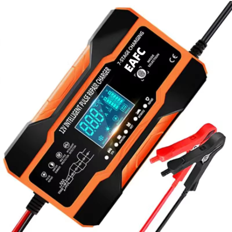 Redresor Auto Inteligent 12V cu Reparație Puls, Afișaj LCD, pentru Baterii AGM, GEL, EFB și Plumb-Acid, Auto și Motocicletă, Protecții Multiple