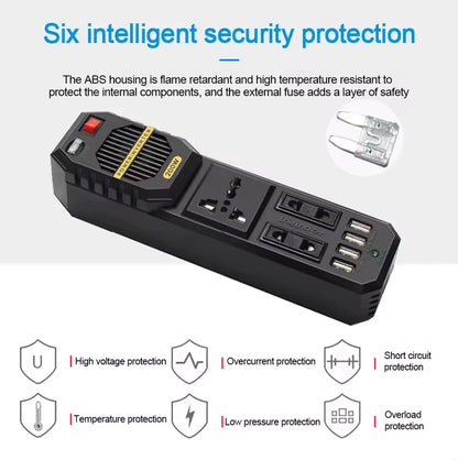 Invertor Auto 200W 12V–220V cu Priză AC și Porturi USB, Alimentare la Brichetă, Convertor Curent pentru Laptop, Telefon și Gadgeturi, Ideal pentru Mașină, Camping și Drumuri Lungi, Protecții Multiple