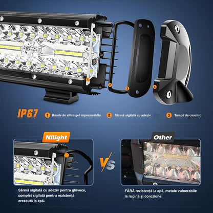 Bara LED Auto Dreaptă 127cm 312W Osram – Iluminare Super Luminoasă cu 3 Rânduri, Rezistentă la Apă și Șocuri pentru SUV-uri, Camioane, ATV-uri și Bărci